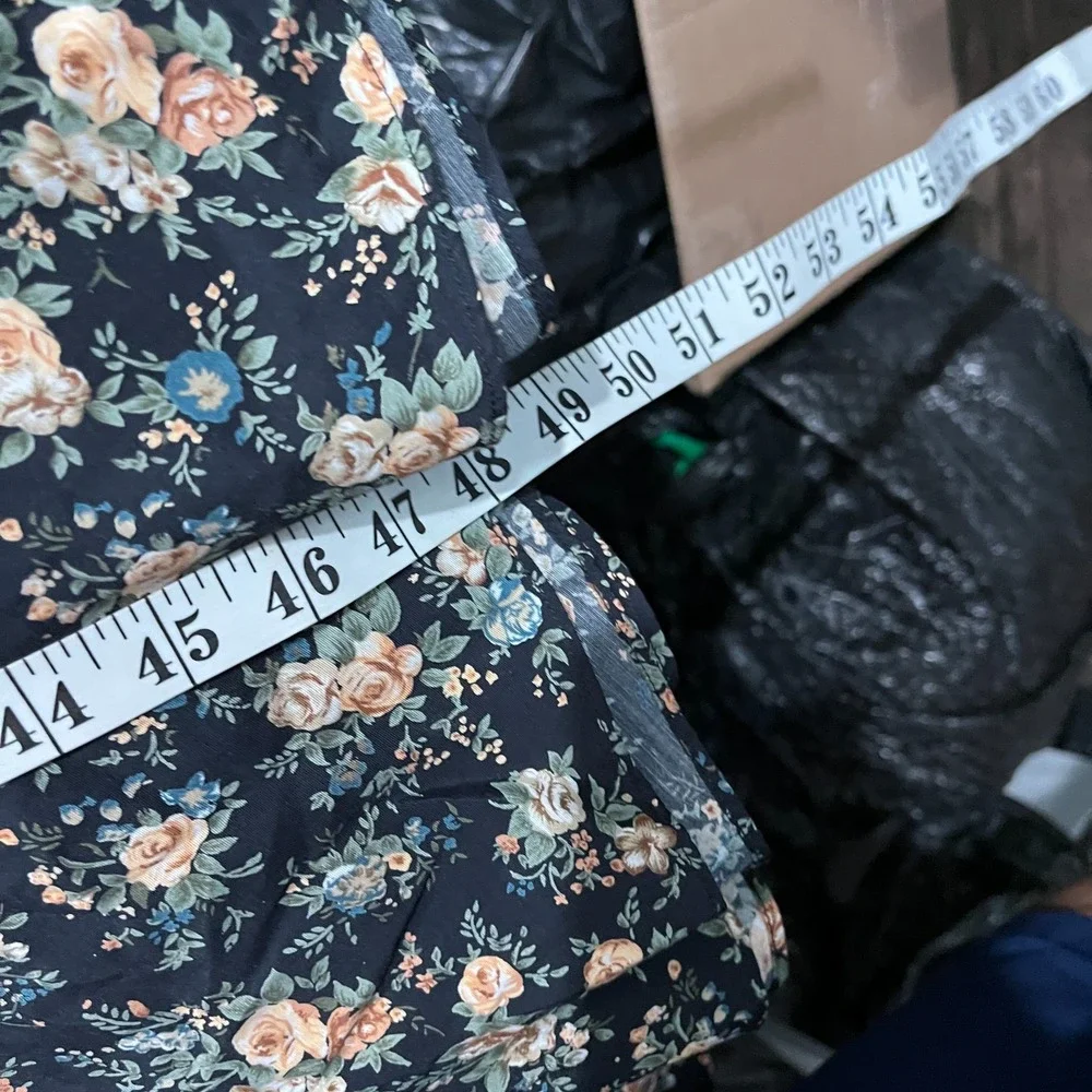 Vintage ED Michaels Dress 13/14 Petite Dark Floral Puff Sleeve Cottagecore Roses